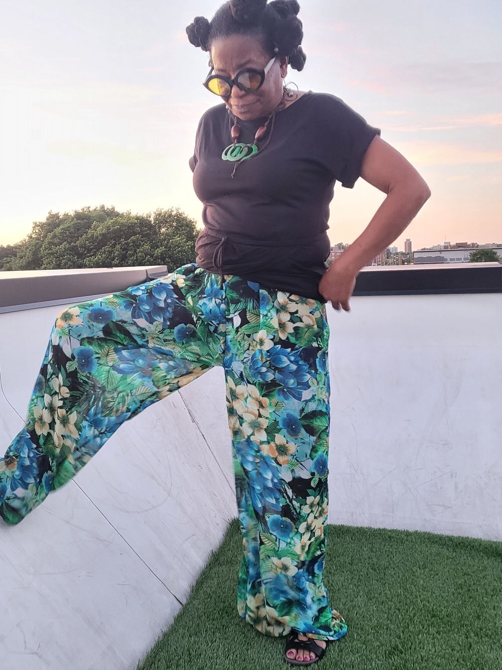irisโWide-Leg Floral Palazzo Pants - Blue & Green